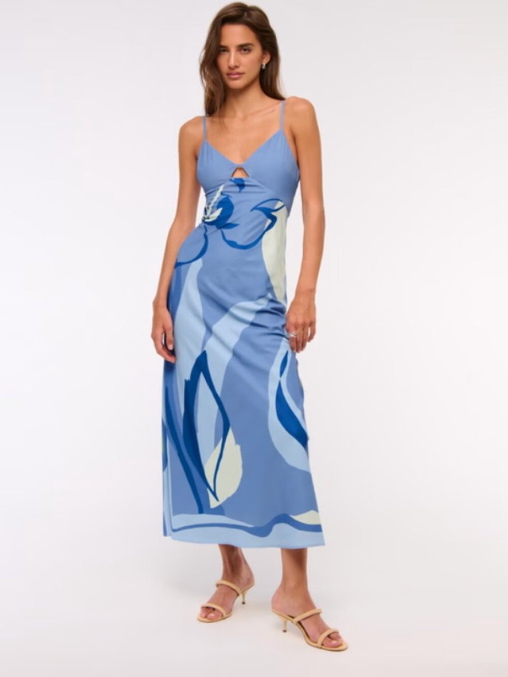 The A&F Julia Slip Cutout Maxi Dress, Light Blue Pattern, NWT